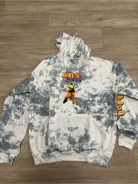 **NEW** Naruto Shippuden Tie-Dye Hoodie - Gray & White sz XL